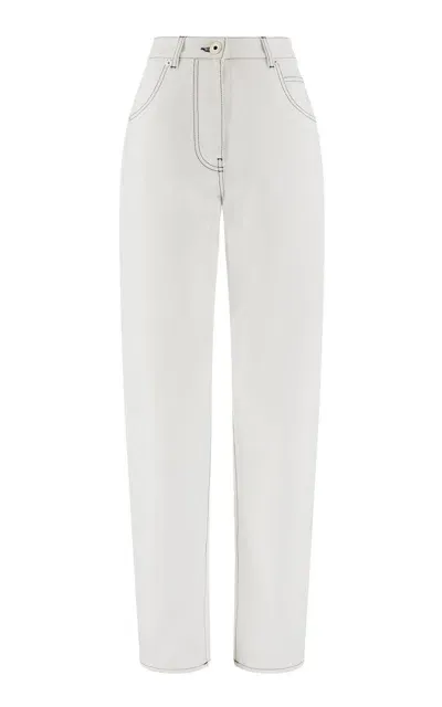 Ferragamo Compact-cotton Straight-leg Pants In White