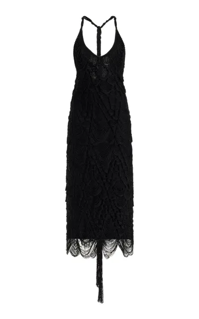 Ferragamo Crocheted Silk-blend Midi Halter Dress In Black