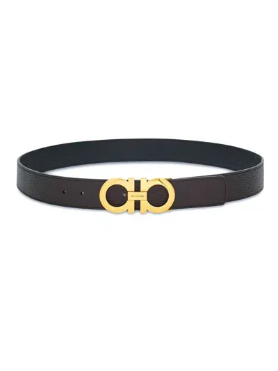 Ferragamo Dark Brown Calf Leather Reversible Belt