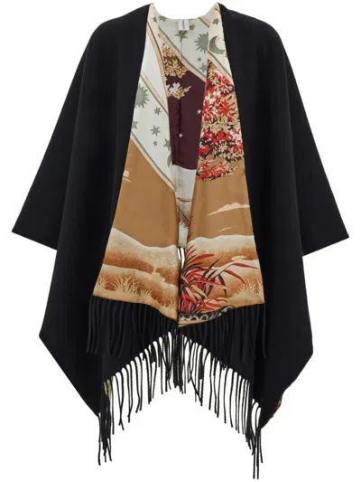 Ferragamo Poncho Day&night-print Reversible Black