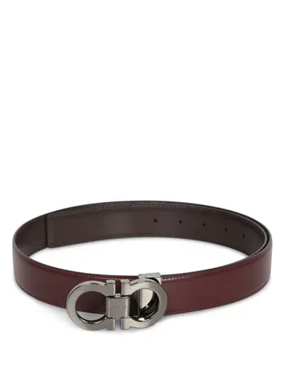 Ferragamo Double Adjus Cordovan Brown Belt In Bordeaux