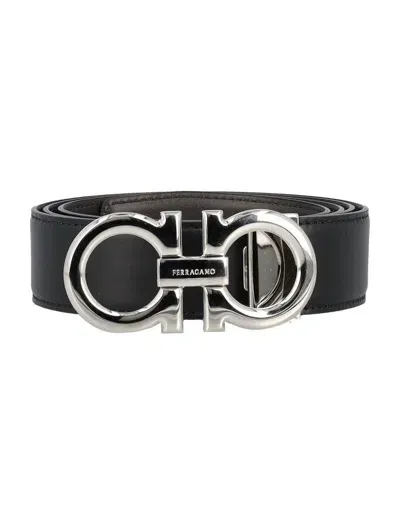 Ferragamo Double Adjustable Belt In Nero + Hickory