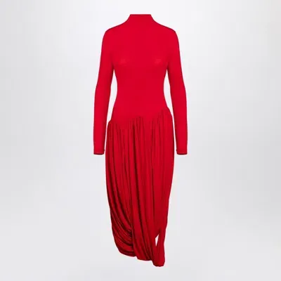 Ferragamo Mock-neck Draped Jersey Maxi Dress In Red