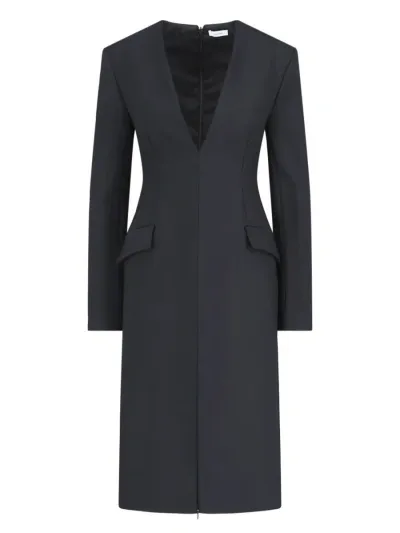 Ferragamo Woman Deep V Coat Dress In Nero