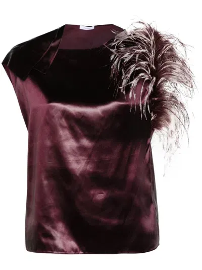 Ferragamo Feather-bouquet Asymmetric Top In Purple