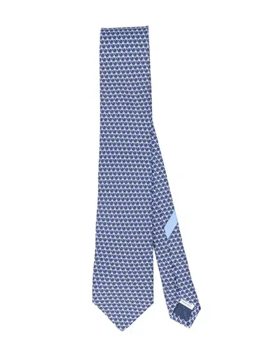 Ferragamo Flamingo Printed Tie In Blue