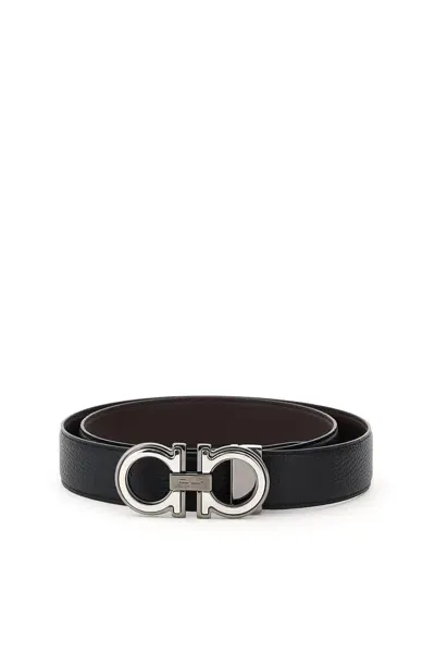 Ferragamo Gancin Reversible Buckle Belt In Black