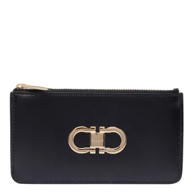 Ferragamo Gancini Leather Card Case In Black