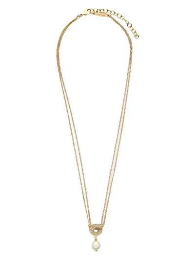 Ferragamo Gancini Pearl Pendant Necklace In Metallic