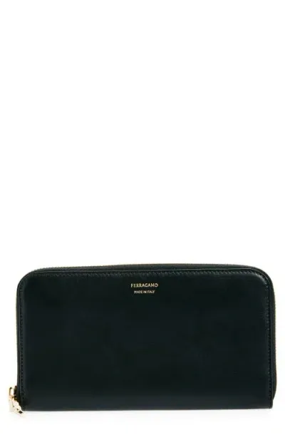 Ferragamo Hot Stamp Leather Continental Wallet In Black