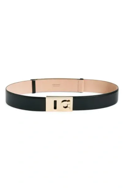 Ferragamo Hug Expandable Leather Belt In Black