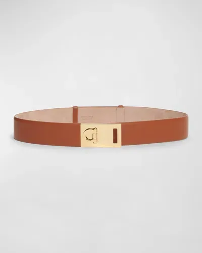 Ferragamo Hug Leather Belt In New Cognac Naturale Beige Tortora