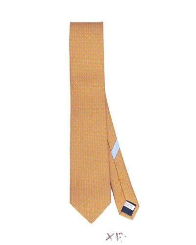 Ferragamo Jacquard Pointed Tip Tie In Orange