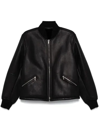 Ferragamo Zip-up Shearling Jacket In Black