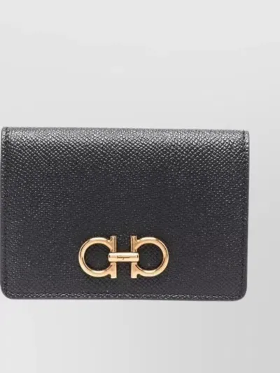 Ferragamo Gancini Leather Card Case In Black