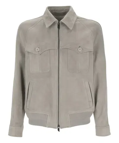 Ferragamo Leather Jackets In Grey