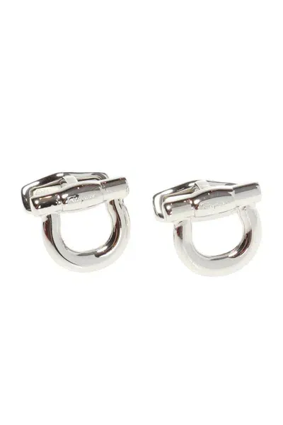 Ferragamo Logo Engraved Cufflinks In Metallic