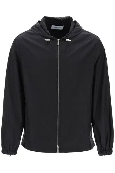 Ferragamo Logo Nylon Windbreaker Jacket In Black