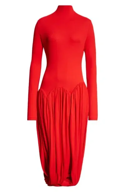 Ferragamo Long Sleeve Jersey Asymmetric Dress In Red