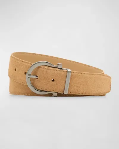 Ferragamo Men's Adjustable Reversible Leather Belt In Light Came