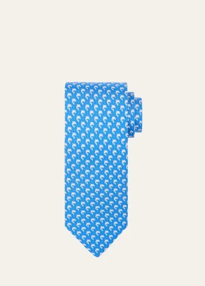 Ferragamo Dolphin Print Silk Tie In Blue