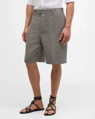 Ferragamo Slub-textured Tailored Shorts In Ash Grey