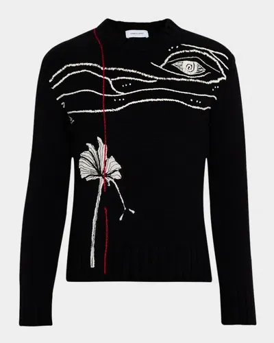 Ferragamo Embroidered Crew Neck Sweater In Black