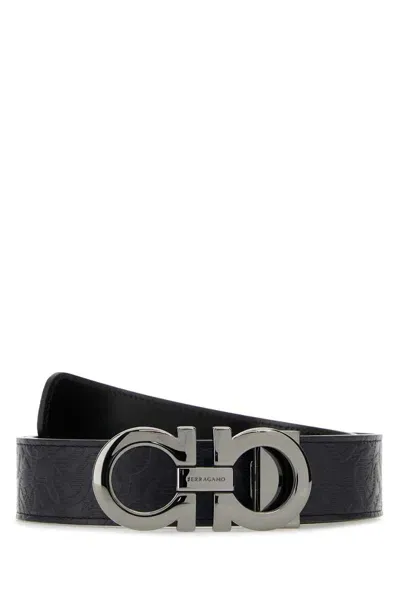 Ferragamo Navy Blue Leather Reversible Belt In Navynero