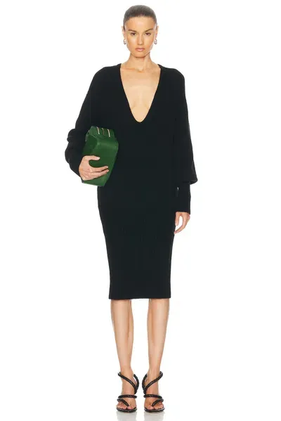 Ferragamo Plunge Neck Midi Dress In Nero