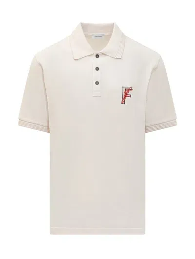 Ferragamo Logo-embroidered Polo Shirt In White