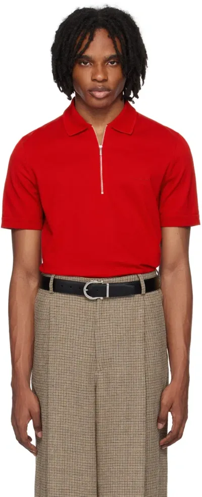 Ferragamo Zip Polo In Red