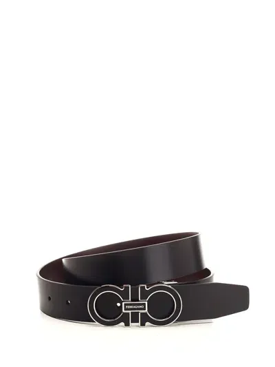 Ferragamo Reversible And Adjustable Gancini Belt In Black