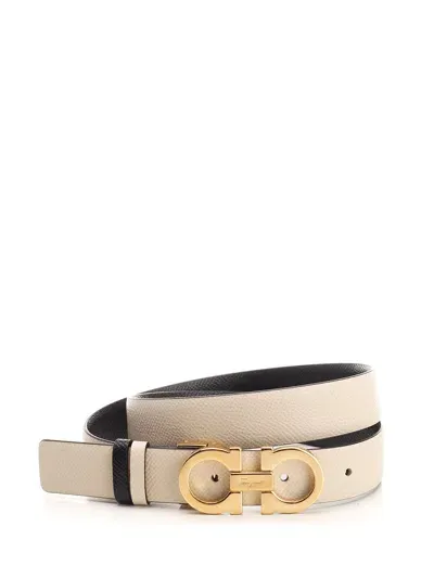 Ferragamo Reversible And Adjustable Gancini Belt In Black