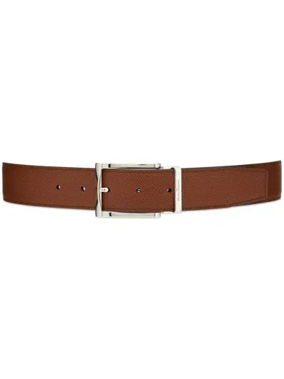 Ferragamo Reversible And Adjustable Belt With Rectangular Buckle In Brown