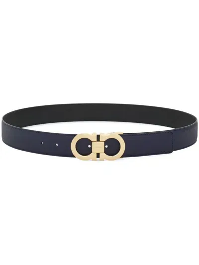 Ferragamo Reversible Gancini Belt In Blue