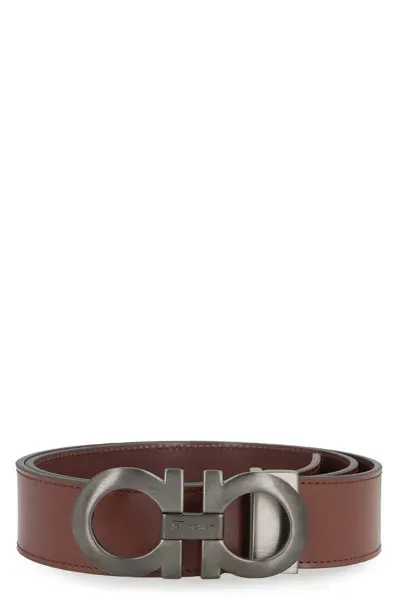 Ferragamo Reversible Leather Belt In Brown