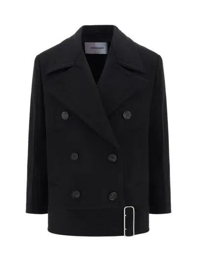 Ferragamo Coat In Black