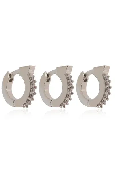 Ferragamo Set Of 3 Gancio Crystal Hoop Earrings In Silver