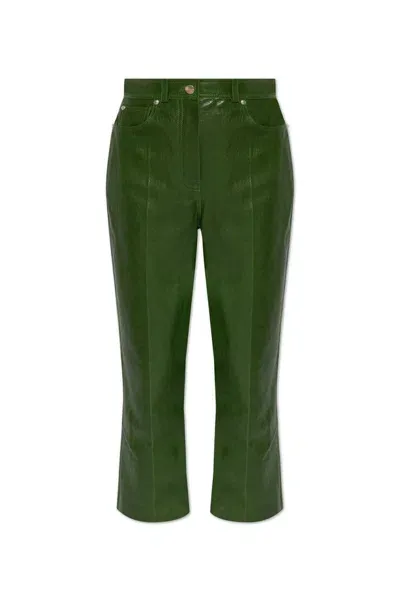 Ferragamo Salvatore  Flared Cropped Leather Trousers In Green