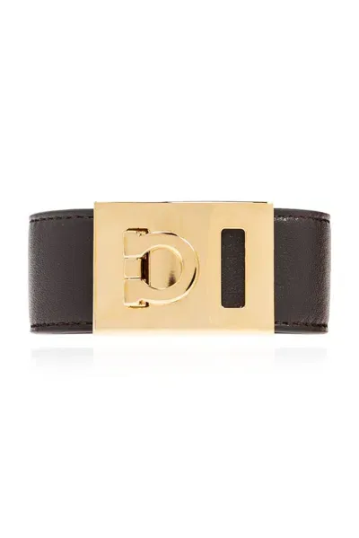 Ferragamo Salvatore  Gancini Buckle Wide Bracelet In Brown