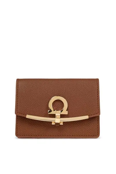 Ferragamo Salvatore  Gancini Plaque Card Case In Brown