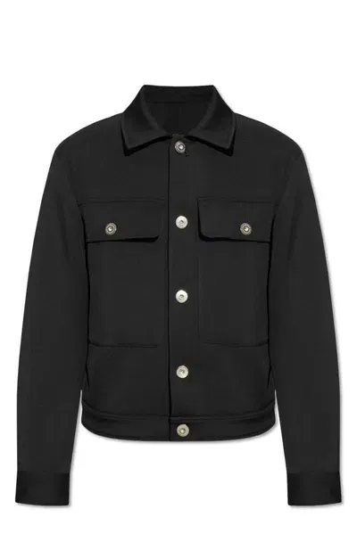 Ferragamo Salvatore  Logo Engraved Buttoned Jacket In Black