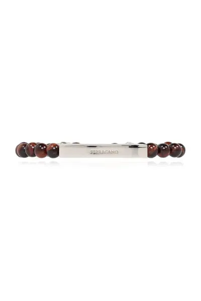 Ferragamo Salvatore  Logo Engraved Stone Bracelet In Brown