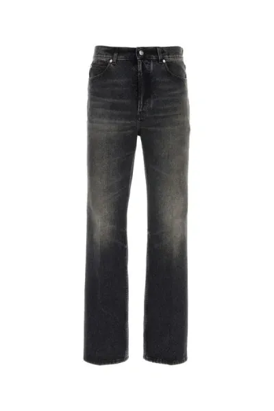 Ferragamo Stonewashed Denim Straight-leg Jeans In Black