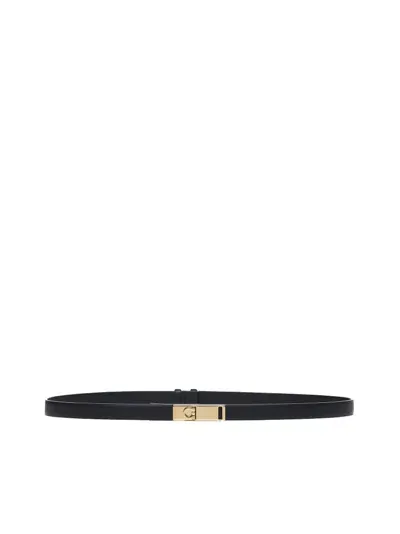 Ferragamo Salvatore  Rectangular Buckled Thin Belt In Black