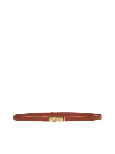 Ferragamo Salvatore  Rectangular Buckled Thin Belt In Brown