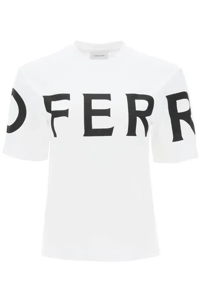 Ferragamo Woman Graphic Logo Tee In White/black