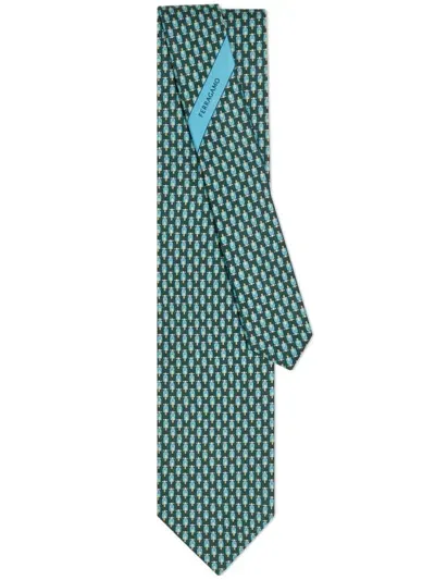 Ferragamo Scooter Print Tie In Green