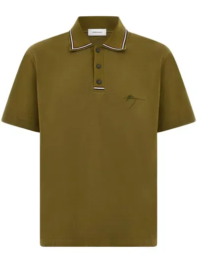 Ferragamo Short Sleeved Polo In Olive