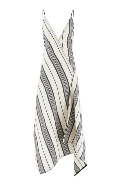 Ferragamo Striped Linen-cotton Maxi Dress In Grey